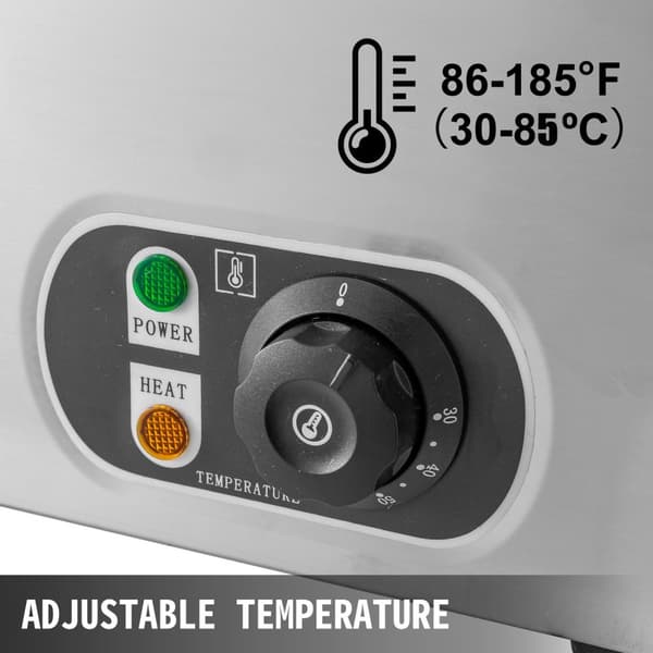 1,2KW 30-85°C justerbar 6-pannor elektrisk matvärmare med kran, stor kapacitet, snabb värmeöverföring