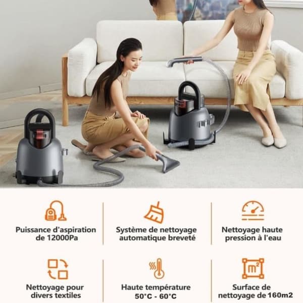 EZICLEAN Pletfjerner W4 Varme Injektor Udsugningsrens - Sofa/Tæppe/Møbelmåtte - 850W - 1,4L - 5m