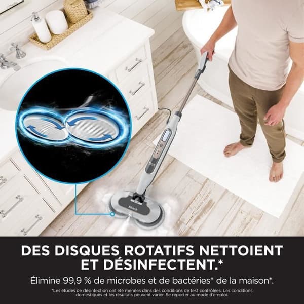 SHARK S8201EU Damprenser - Automatisk damprenser - 2 roterende puder - 3 dampindstillinger - Fjerner pletter og snavs