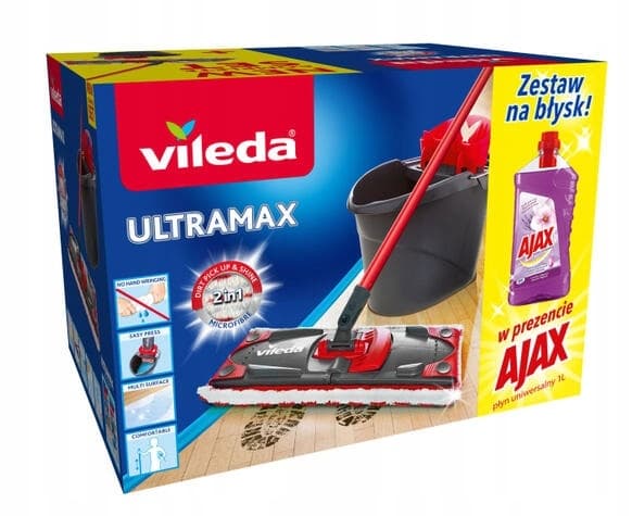 Vileda plattmopp med press och hink + Ajax