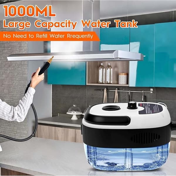 2500W damprenser håndholdt - trykdamper med 3 børstehoveder, 6 niveauer, 1000 ml vandtank