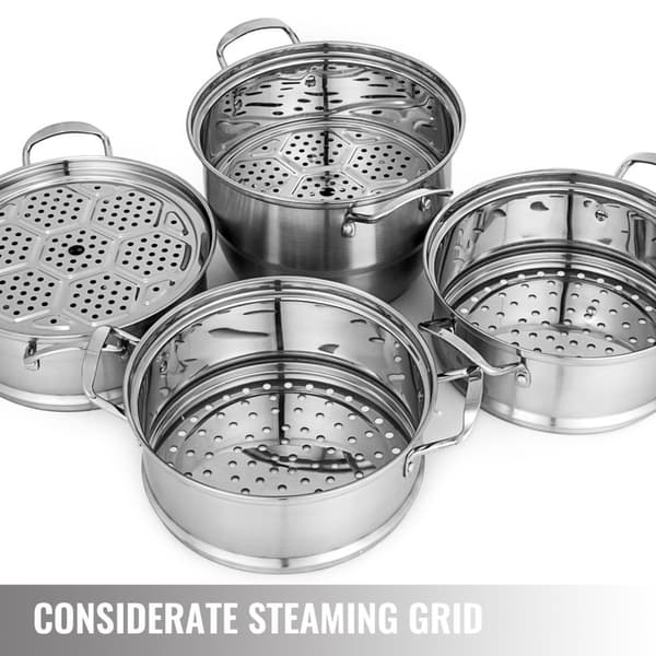 5-lags Rustfrit Stål Steamer - 304 Fødevaregodkendt, 3-lags Komposit Bund, Højere Låg & Håndtag
