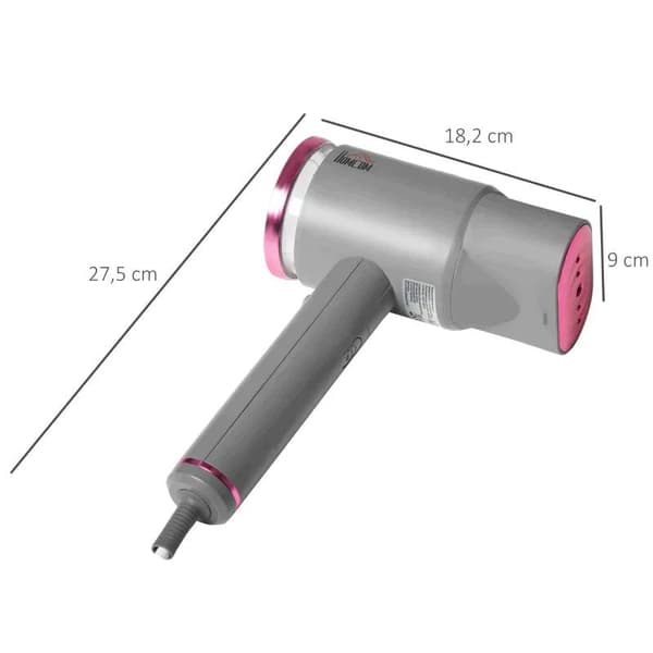 Rootz Steamer - Sammenfoldelig Steamer - Med LED-indikatorlys - 2 Modes - 160 ML Vandtank - 1520 W - Aluminiumsplastik - Grå/Pink - 27,5 x 18,2 x 9 cm