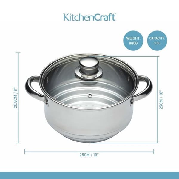KitchenCraft - Universal ångkorg i rostfritt stål med lock, ångbåtsinsats med flera diametrar för 16 grytor