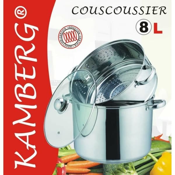 Kamberg - Couscousmakare / Steamer / 3-i-1 holländsk ugn - 8 liter - Högkvalitativt rostfritt stål - Alla värmekällor inklusive induktion