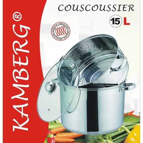 Kamberg - Couscousmaskin / Steamer / 3in1 holländsk ugn - 15 liter - Högkvalitativt rostfritt stål - Alla värmekällor inklusive induktion