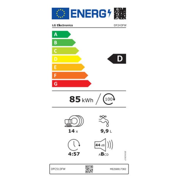 Diskmaskin LG DF243FW Vit 60 cm
