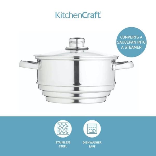 KitchenCraft - Universal ångkorg i rostfritt stål med lock, ångbåtsinsats med flera diametrar för 16 grytor