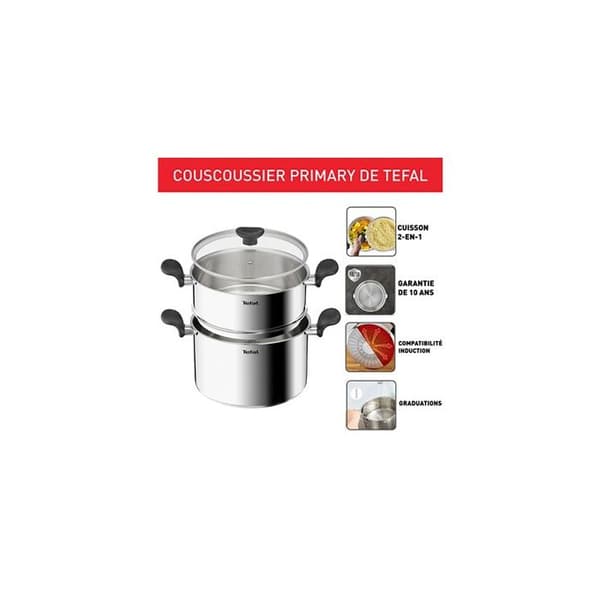 Couscoussier - Tefal - Primär E3089504 - Inox - 24 cm - Glaskåpa