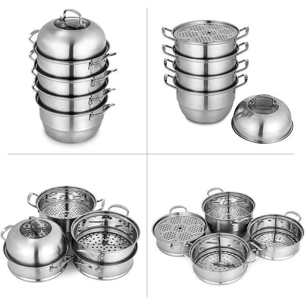VEVOR 5 nivåer 28 mm ångbåtsugn Ångkokare Dumpling Steamer Spis i rostfritt stål Kommersiell spis Rostfri S[9898]