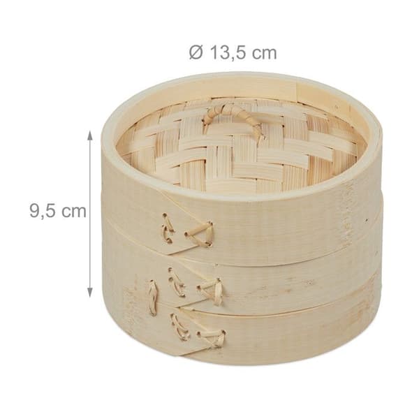 Relaxdays ångkokare i bambu, set om 3, tre asiatiska korgar, 1-3 våningar, ris, bambuångkokare Ø 13,5 cm, natur
