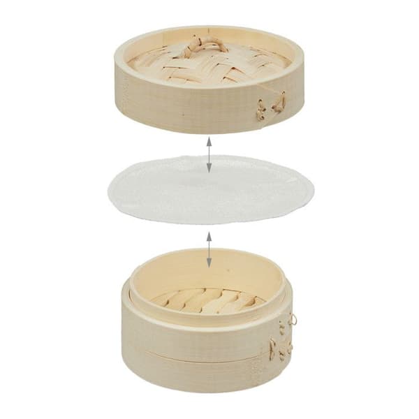 Relaxdays ångkokare i bambu, set om 3, tre asiatiska korgar, 1-3 våningar, ris, bambuångkokare Ø 13,5 cm, natur