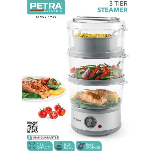 Petra Ångkokare 3 Nivåer 500W 7.5L Timer 60 Minuten Utan BPA