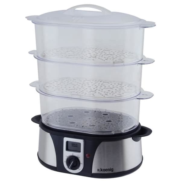 Elektrisk ångkokare - HKOENIG - VAP12 - 12 liter - 60 minuters timer - Transparent / Rostfritt stål