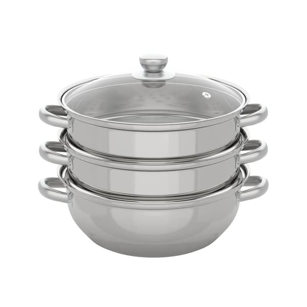 Rustfrit Stål 3-Lags Dampkoger, Alsidig Madlavning, Pladsbesparende Design,Sølv