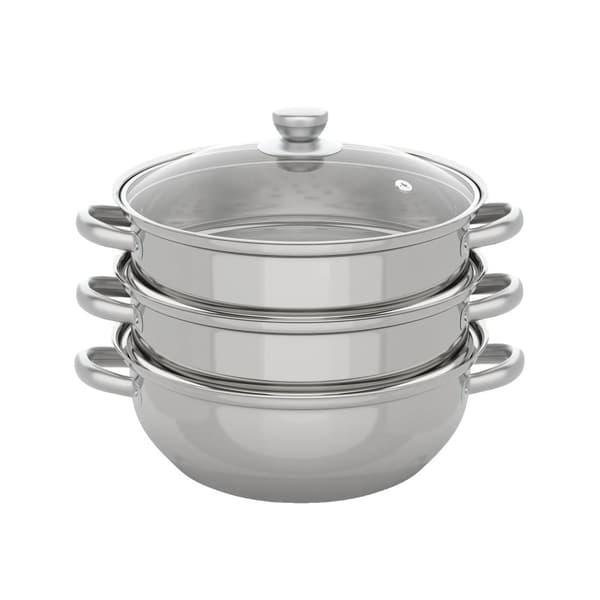 Rustfrit Stål 3-Lags Dampkoger, Alsidig Madlavning, Pladsbesparende Design,Sølv