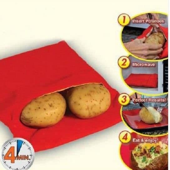 1STK tvättbar kockpåse för mikrovågsugn för snabb tillagning av potatis (lagar 4 potatisar) FR4422
