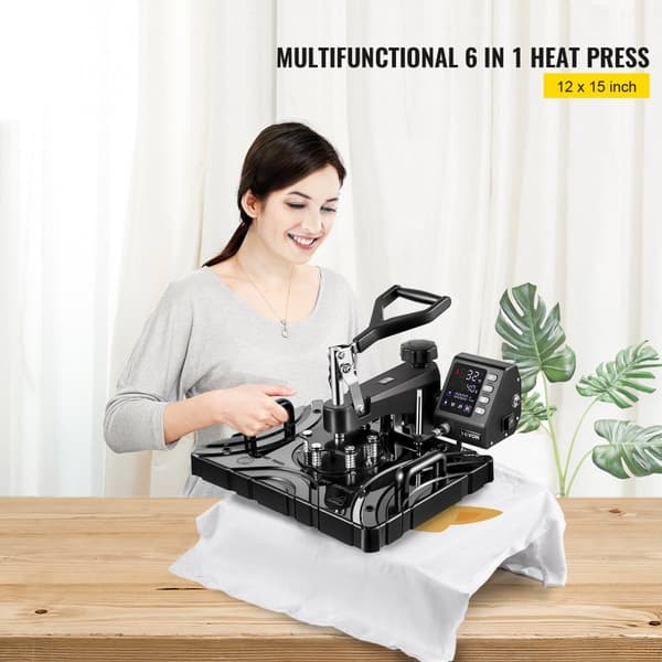 Värmepressmaskin 5/6-i-1 - Dubbelrörsuppvärmning, Digital LED-display och Non-Stick-beläggning