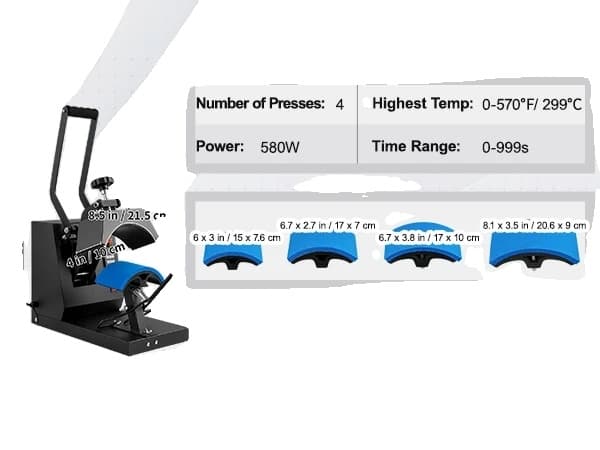 Kepspressmaskin för kepsar, 4-i-1-funktionalitet, LCD digital timer, 4 i 1