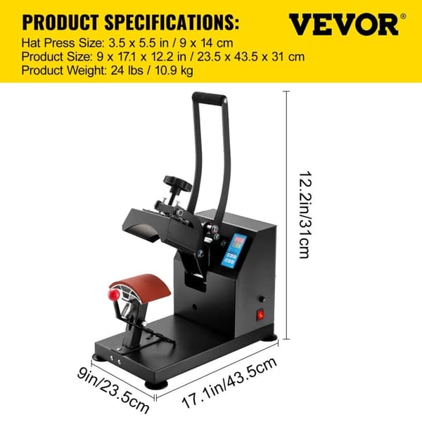 VEVOR Hattvärmepress, 5,5 x 3,5 tum platta, digital timer och temperaturkontroll,9 x 14 cm