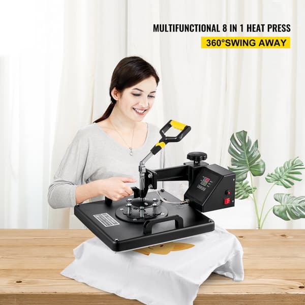 VEVOR Värmepressmaskin, 15"x15" Teflonbelagd platta, 8-i-1 mångsidigt kit, justerbar fjädrande platta