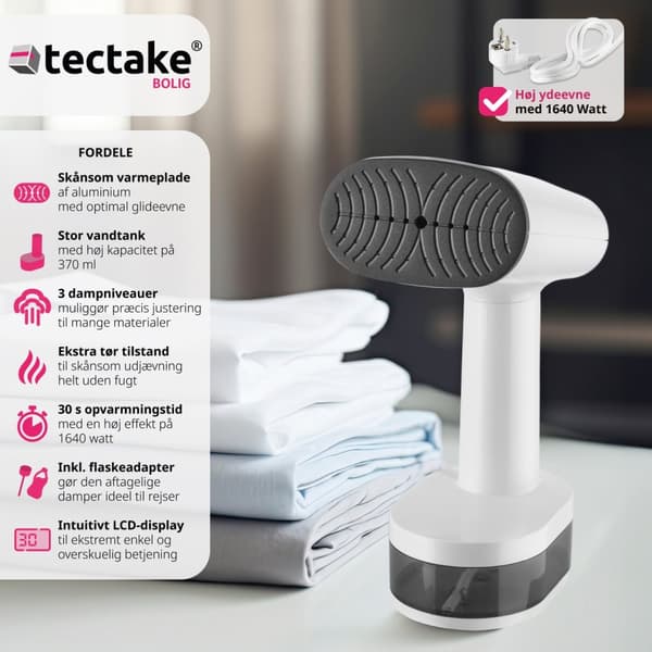 Tøjdamper med 4 tilstande og flaskeadapter, 370 ml, 1640 W - hvid