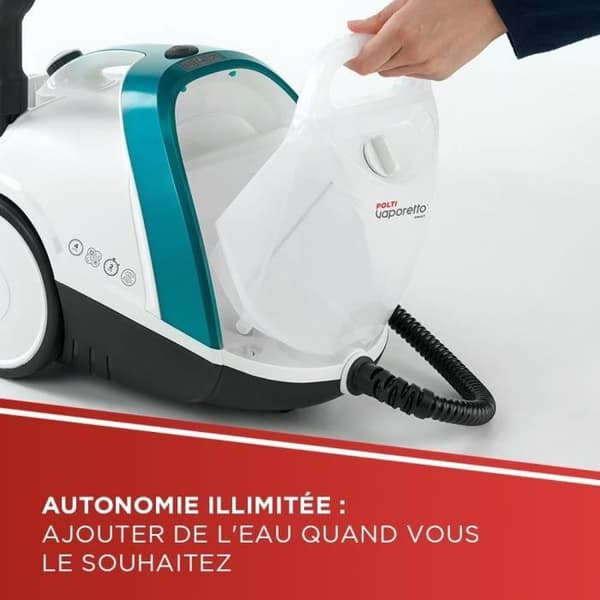 POLTI VAPORETTO - Smart100_T - Ångrensare - obegränsad autonomi - 4 BAR - 110g / min - 1500W - 9 tillbehör - Turkos