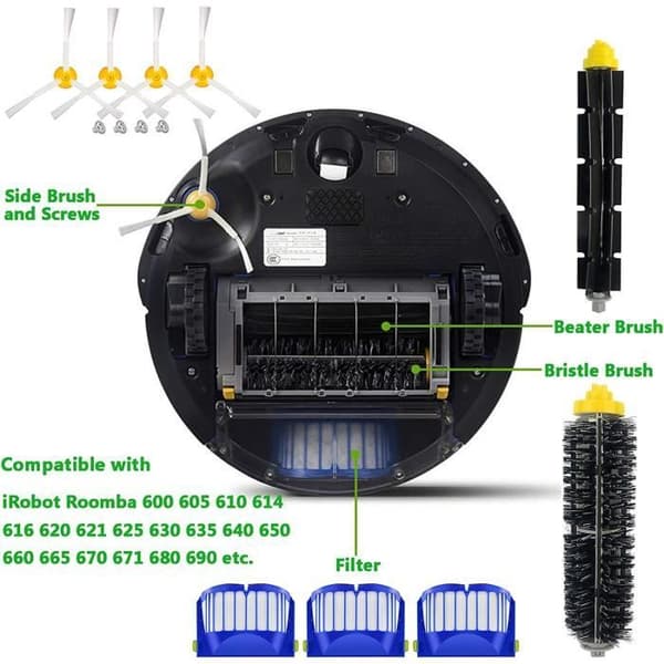 Tillbehörssats lämplig för roomba-serien 600 605 610 614 616 620 621 625 630 635 640 650 660 665 670 671 676 680 -15 stycken
