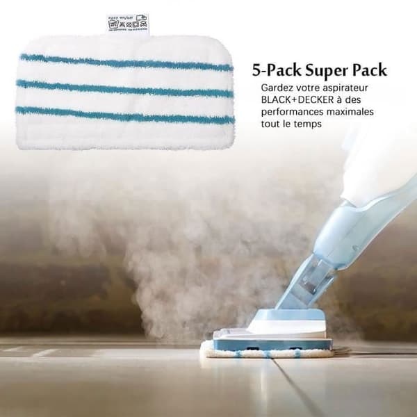 Paket med 5 tvättbara ersättningsrengöringsdynor Mikrofiberdukar för Black &amp; Decker FSM1610/1630 ångmopp