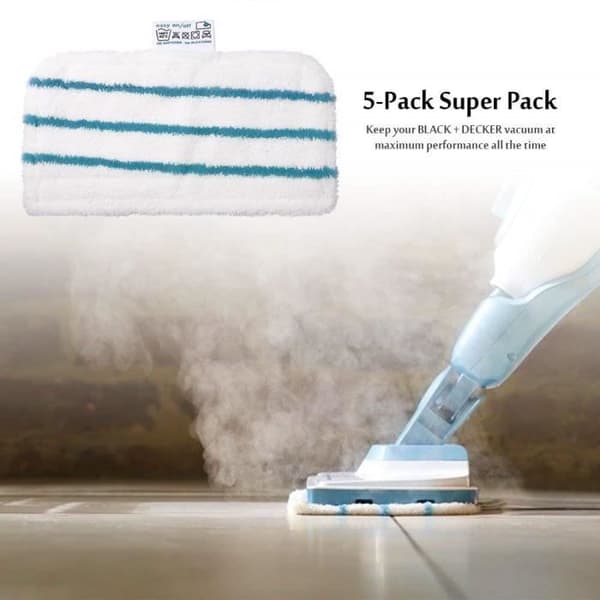 Mikrofiberservetter - Black+Decker - Paket med 5 - Kompatibel med ångmoppar - Hög kvalitet - Tvättbar