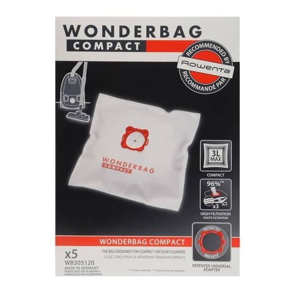 ROWENTA Box med 5 Wonderbags Compact WB305120 mikrofiberpåsar - för burkdammsugare