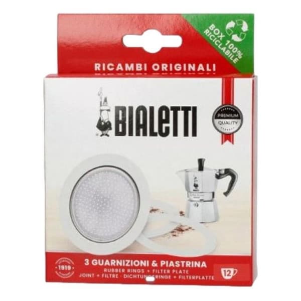 Pack 3 tätningar + 1 filter för Moka Express 12 koppar