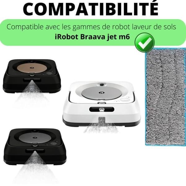 Lingette för robot Braava Jet M6 tvättbar återanvändbar [Förpackning 4] Phonillico®