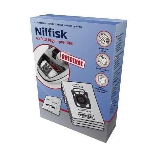 LÅDA MED 4 PÅSAR MED FÖRFILTER FÖR NILFISK ADVANCE DAMSUGARE 107407940