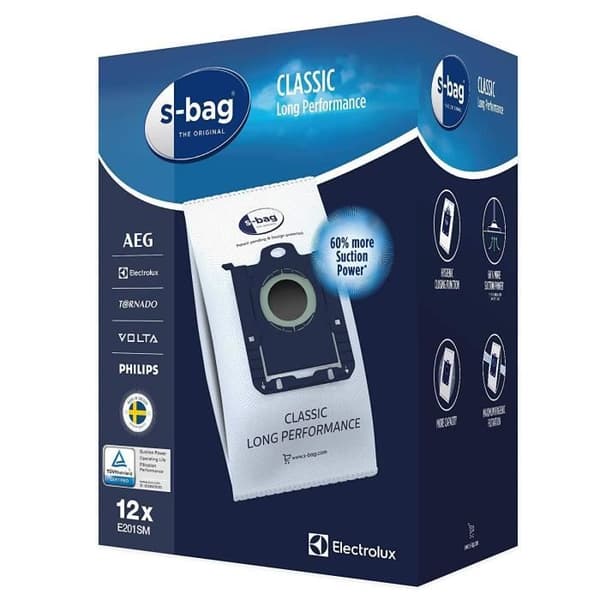 S-BAG CLAS E201SM LÅNG PRESTANDA x12 FÖR DAMSSUGAR ELECTROLUX - PHILIPS - AEG - VOLTA - TORNADO - NFH862789
