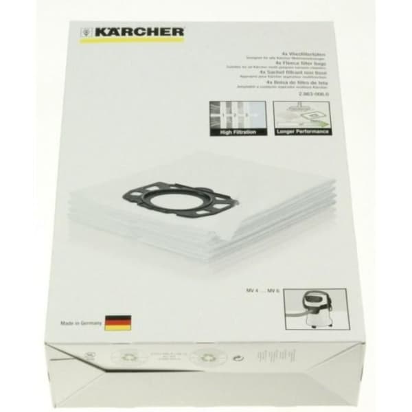 Bomullsfilterpåse x4 för Karcher dammsugare - Dammsugartillbehör - Vit