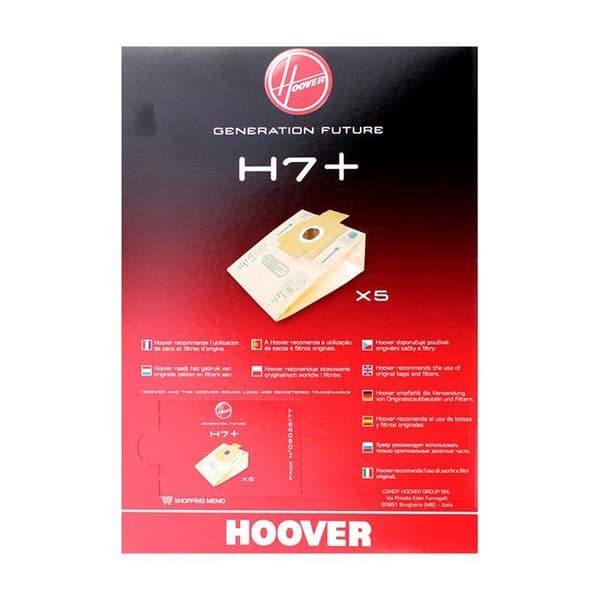 Dammsugarpåsar - HOOVER - H7+ - 5 delar - Kompatibel med flera modeller - Flerfärgad