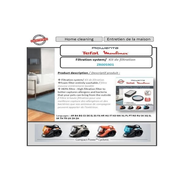 Rowenta Moulinex Compact Power Cyclonic dammsugarfiltreringssats ZR005901