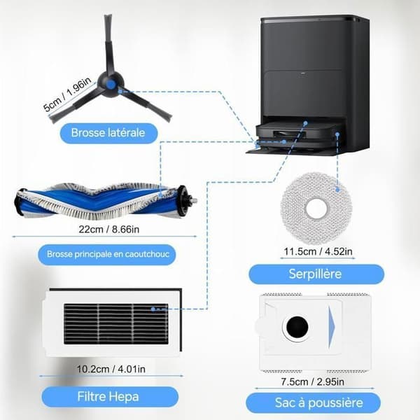 20PCS-Kit med tillbehör kompatibel med robotdammsugare ECOVACS DEEBOT X5 Omni/X5 - 1 rullborste, 6 moppdukar, 4 dammsugarpåsar