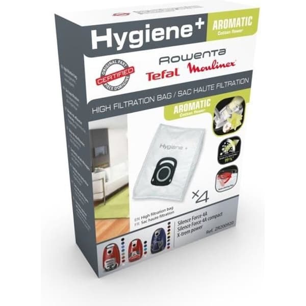 Paket med 4 Hygiene+ högfiltreringspåsar för ROWENTA Silence Force / X-trem Power