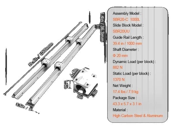 Linjära styrskenor, högprecisionsslät rörelse, hållbar konstruktion,SBR20 800MM