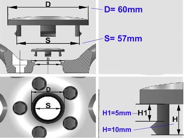 Dödskalle Centrumkåpor till fälgarna 60mm passar 57mm hål 4-pack