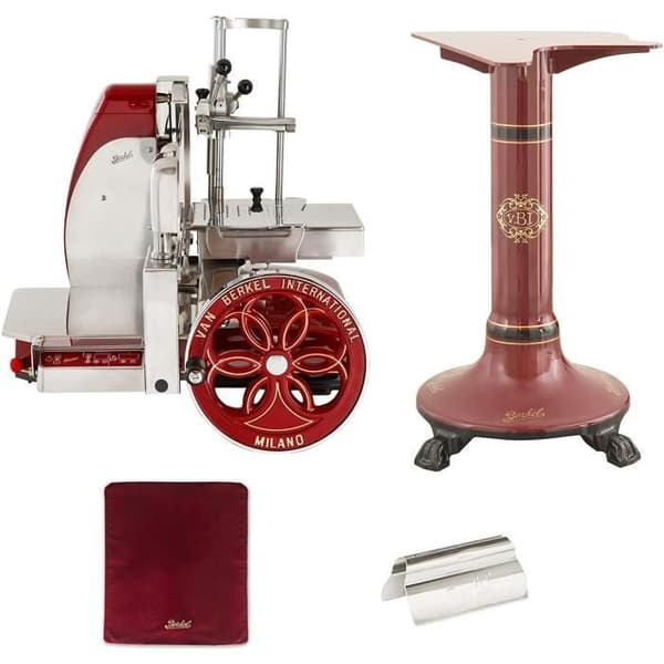 Berkel - Ratt B116 - Röd Berkel med gulddekor - Blommig ratt + rött skärlock + skinktång + piedestal