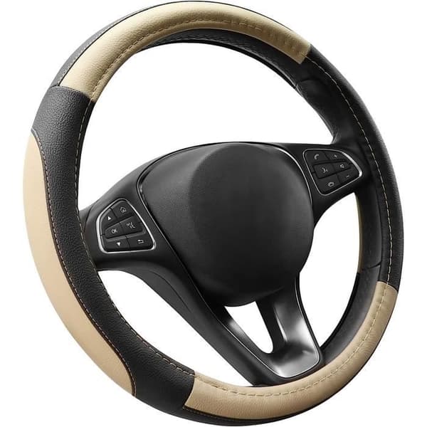 Anti-slip rattkåpa Andas rattkåpa i mikrofiberläder Beige och svart Diameter M 37-38cm