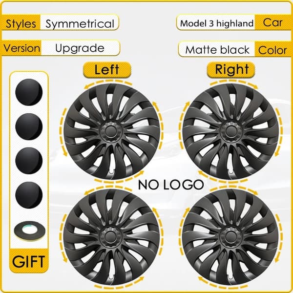 Hub Cap Tesla Model 3:lle, 18 tuuman koko, matta musta viimeistely,LR-matti musta