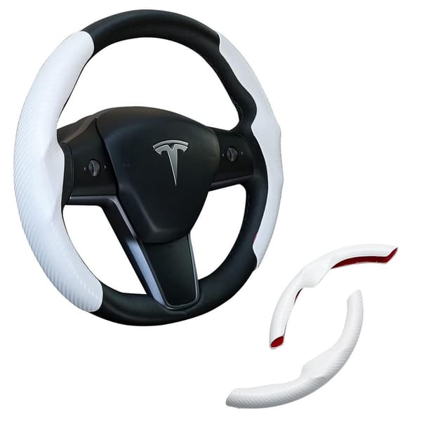INF Tesla Model 3/Y -hiilikuituinen ohjauspyörän suojus - Valkoinen (38 cm)