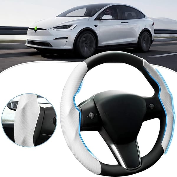 INF Tesla Model 3/Y -hiilikuituinen ohjauspyörän suojus - Valkoinen (38 cm)