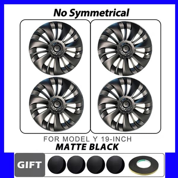19 Tum Asymmetriska Fälgkåpor, Matt Svart, Lätt Snap-In Installation,Klassisk stil 4 PCS