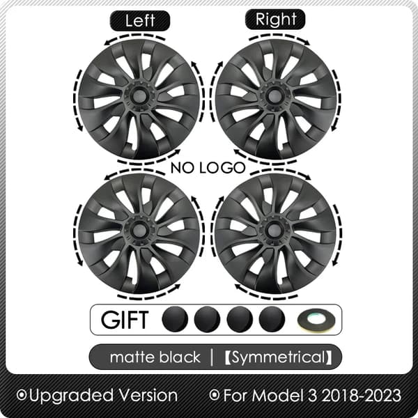 Hjulkapsler til Tesla Model 3, 18 Tommer Størrelse, Aerodynamisk Design,4PC mat sort