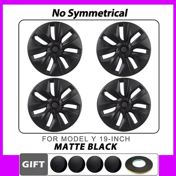 19 Tum Asymmetriska Fälgkåpor, Matt Svart, Lätt Snap-In Installation,Original stil 4PCS